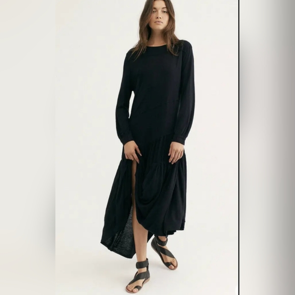 NWT Free People Beach Long Sleeve Black Midi Dress